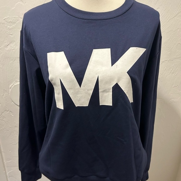 NWT Women Michael Kors Logo Navy Blue Cotton Blend Sweater, Size M - Picture 2 of 6